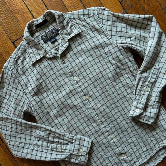 Pendleton Jasper Thos. Kay Men‎ Cream Brown Black Checkered Plaid Button Flannel - Picture 2 of 5